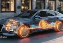 نمای شماتیک از موتور خودرو با نمایش جریان روغن موتور و تفاوت عملکرد ویسکوزیته‌های 5W30 و 5W40 در شرایط کاری مختلف