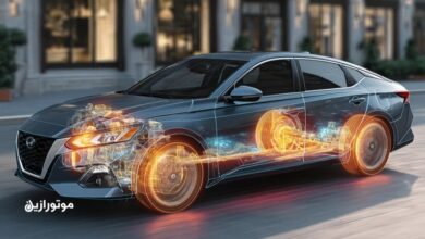 نمای شماتیک از موتور خودرو با نمایش جریان روغن موتور و تفاوت عملکرد ویسکوزیته‌های 5W30 و 5W40 در شرایط کاری مختلف