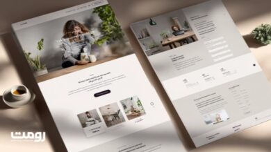 دو صفحه وب با چیدمان مینیمال روی سطحی روشن که ساختار محتوا، سلسله‌مراتب بصری و خوانایی در طراحی تجربه کاربری را نمایش می‌دهد.